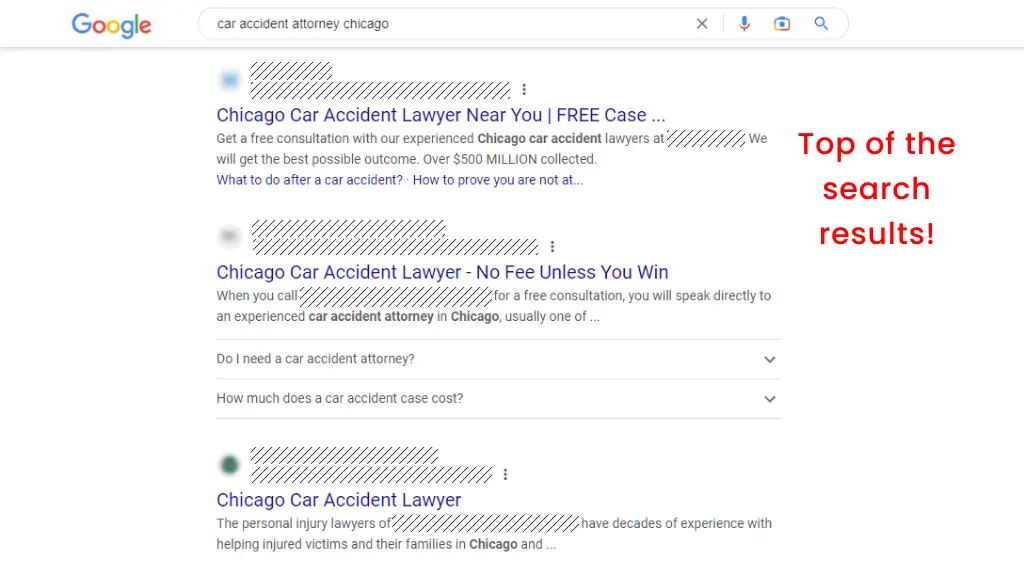 first organic search result in Google example