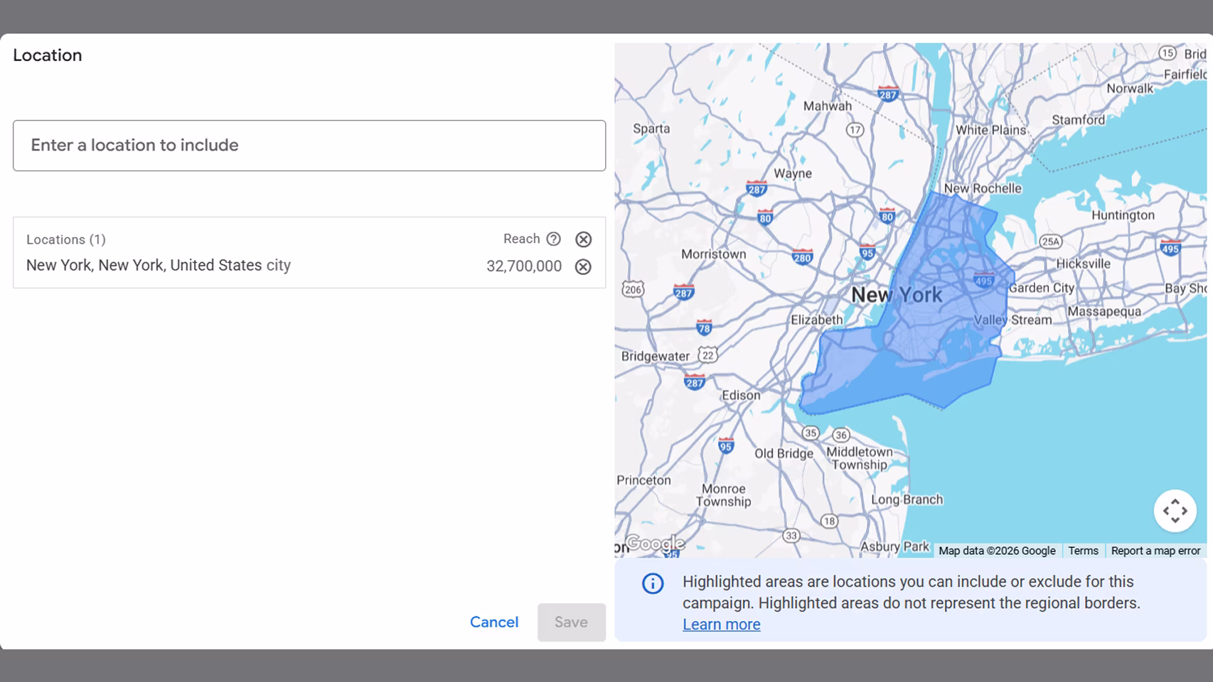 Location in Google Ads Audience Manager
