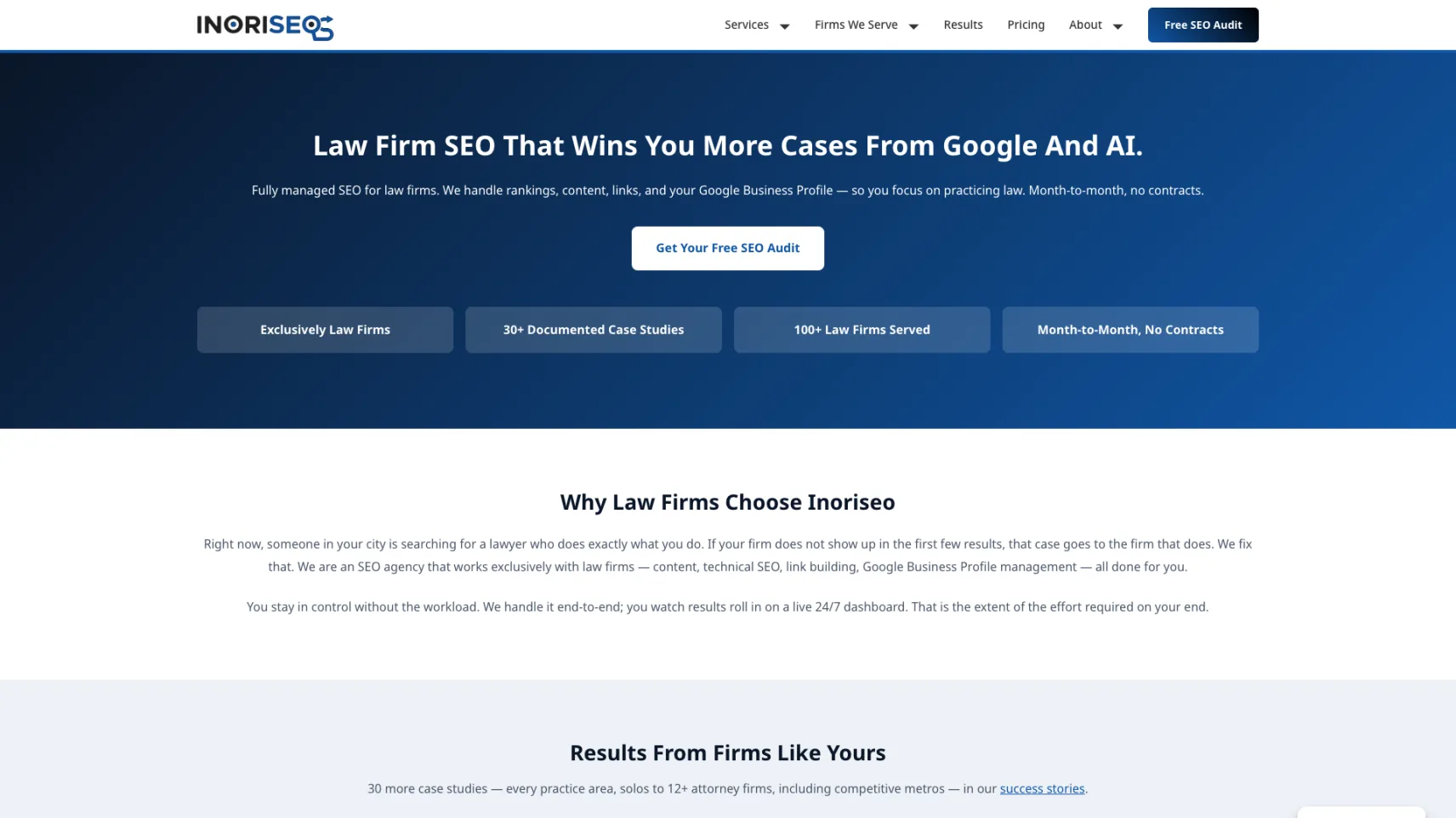 Inoriseo law firm SEO agency homepage